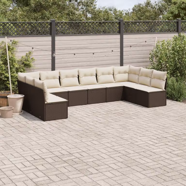 vidaXL Set Divani da Giardino a L con Cuscini Marrone e Bianco in Polyrattan e Acciaio