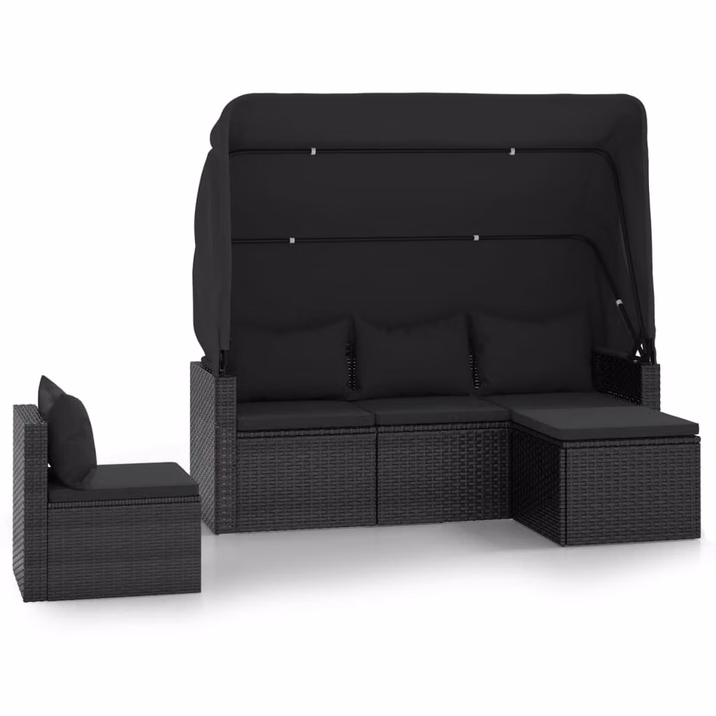 Set Divani da Giardino 4 pz con Cuscini Nero in Polyrattan