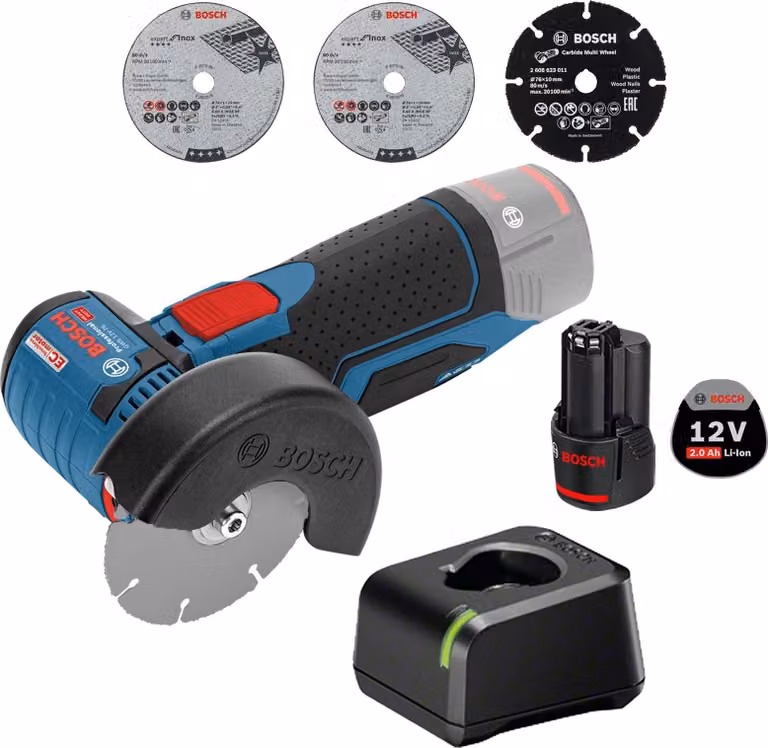 Smerigliatrice angolare a batteria Bosch GWS 12V-76 Ø 76 mm/ 1x batteria 2,0 Ah + caricabatterie
