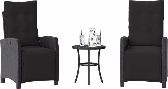 Set da Bistrò 3 pz con Cuscini Nero in Polyrattan 365249