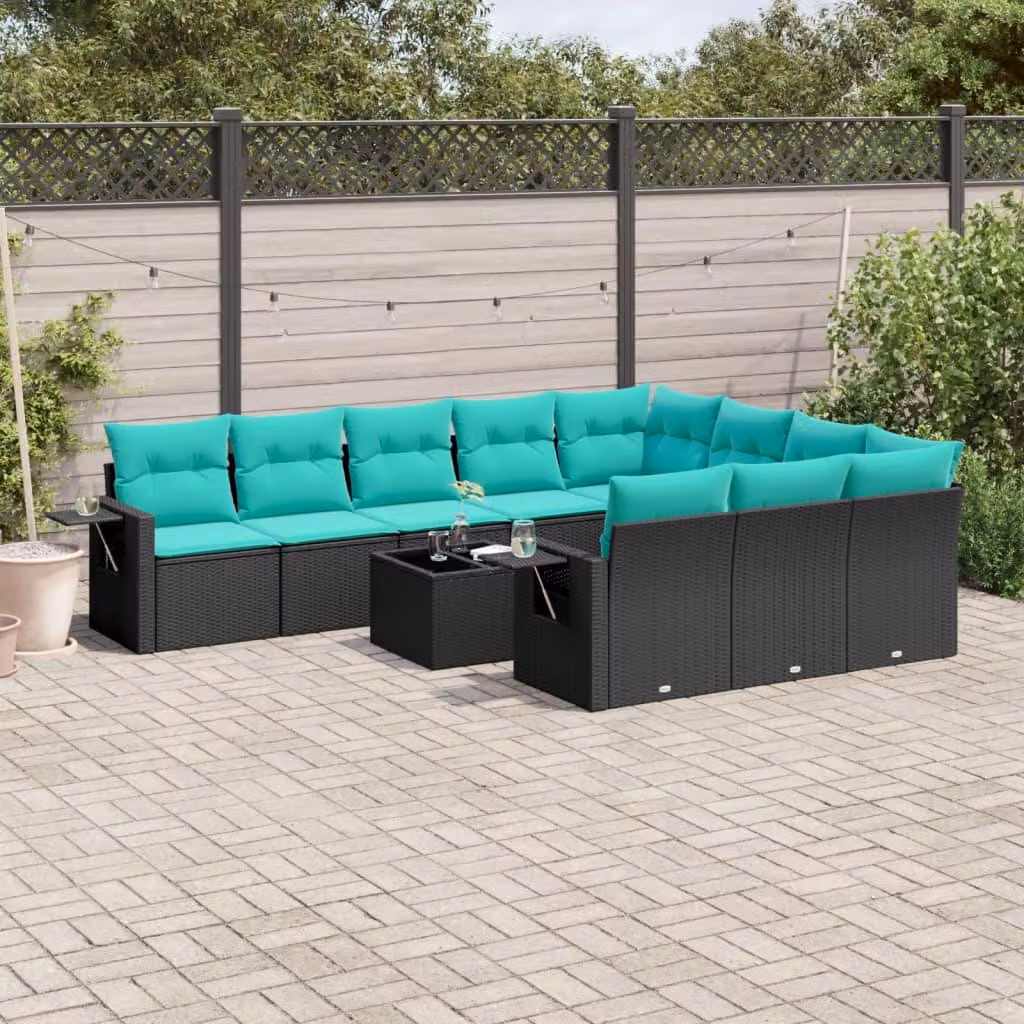 Maison Exclusive - Set divano da giardino 11 pezzi con cuscini, polyrattan nero