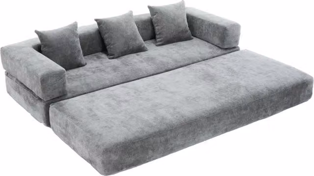 Divano modulare in chenille con tasche laterali antiscivolo, dimensioni 198x79x60 cm, colore morbido e versatile per soggiorno e area gioco