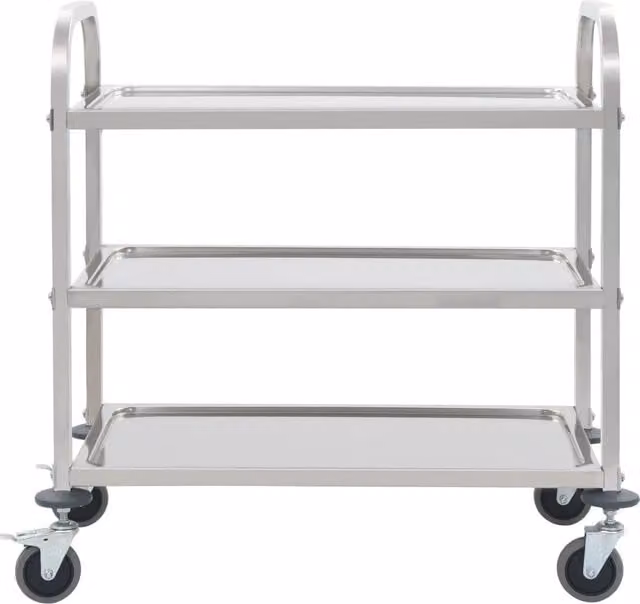 Carrello da cucina vidaXL a 3 livelli in acciaio inossidabile argento con ruote L/P/H: 96,5 x 55 x 90 cm