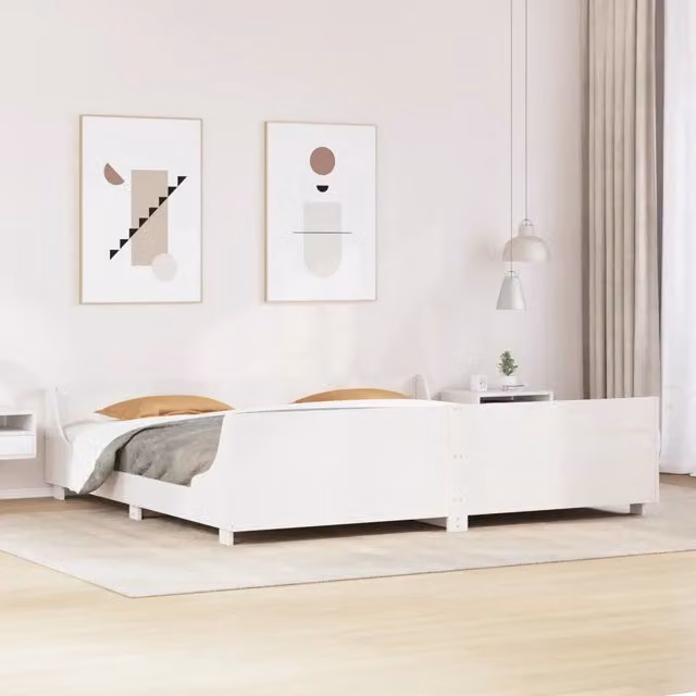 Giroletto senza Materasso-Struttura Letto Bianco 200x200 cm Legno Massello Pino 710005