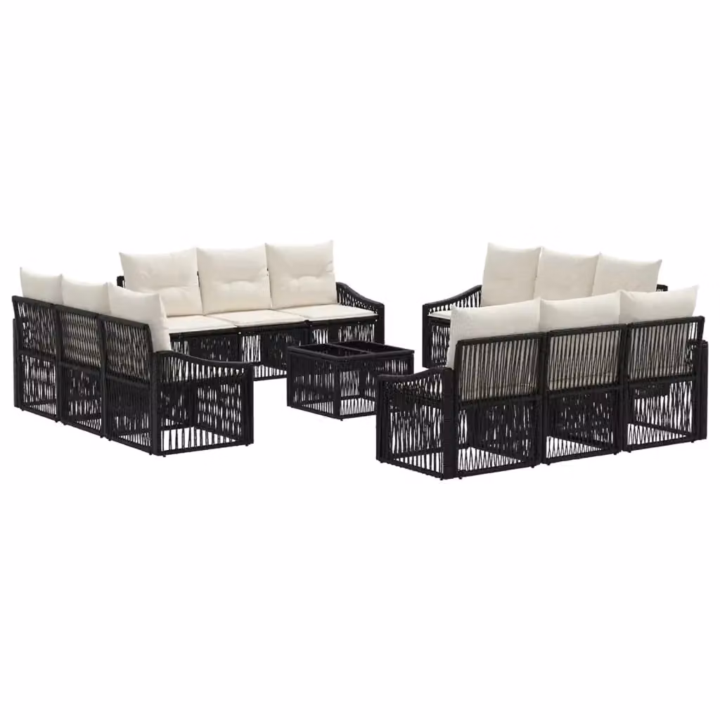 Set Divano da Giardino a Forma a U vidaXL in Polyrattan Nero con Cuscini e Tavolino – 2