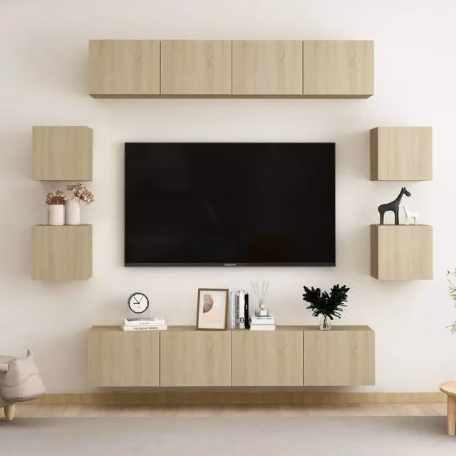 Set di Mobili Porta TV 8 pz Rovere Sonoma in Legno Multistrato 3078963