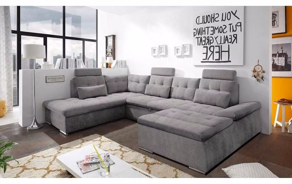 Ecksofa U-Form Sofa Wohnlandschaft Garnitur Polster Bettfunktion Design Ecksofa