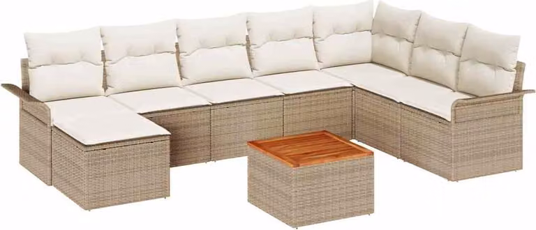 Set Divano da Giardino con cuscino 9 pcs Beige polyrattan
