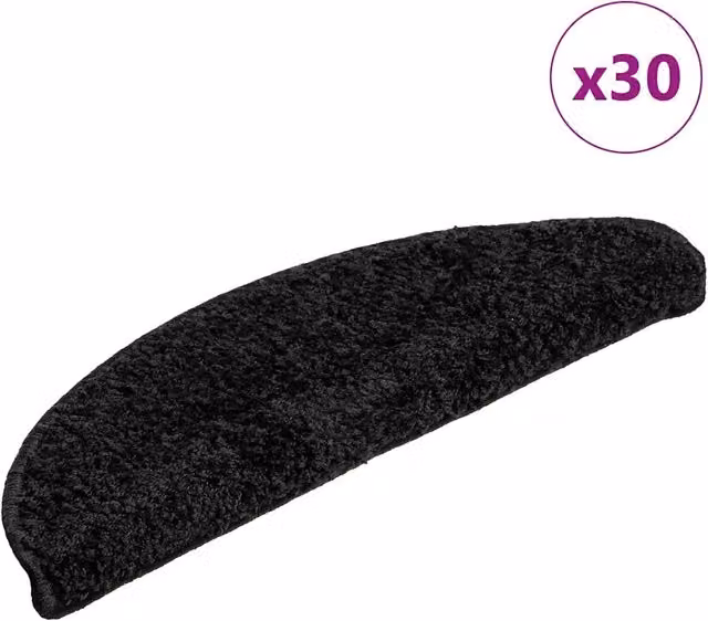 Set di 30 tappetini per scale semicircolari vidaXL, antiscivolo e fonoassorbenti, colore nero, L: 56 cm, P: 17 cm, H: 3 cm