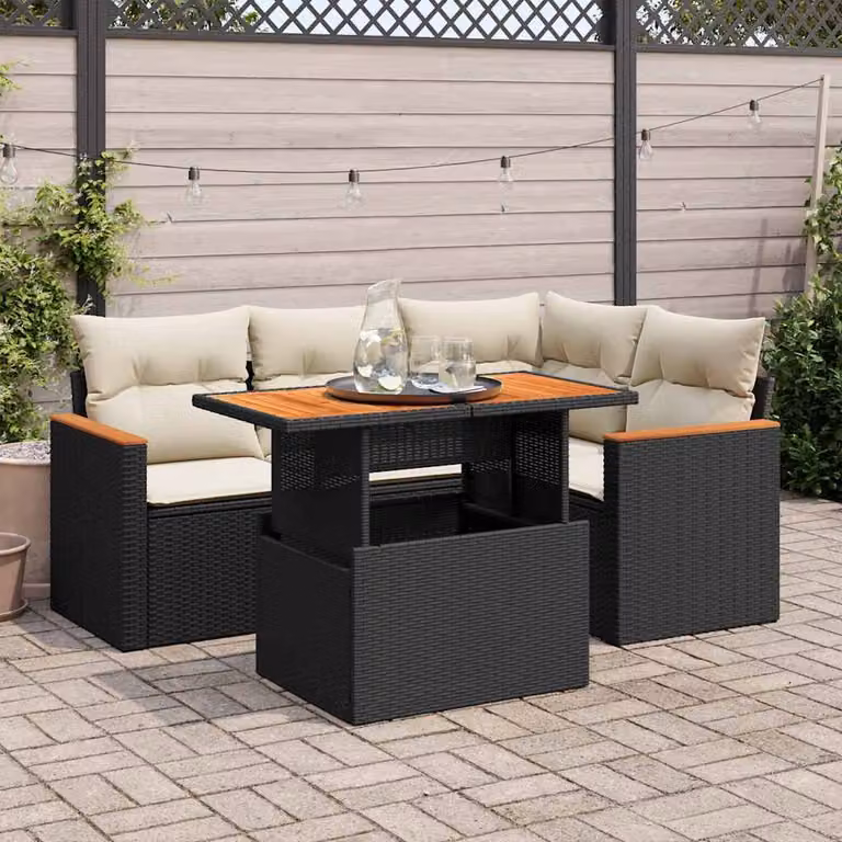 Maison Exclusive - Set Divani da Giardino 5 pz con Cuscini Nero Polyrattan Acacia