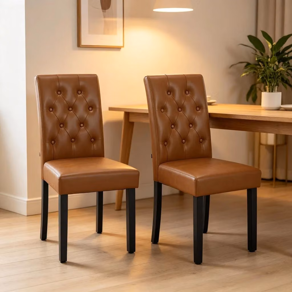 Set da 2 sedie da pranzo REDOM in similpelle marrone con schienale alto L/P/H: 42 x 49 x 99 cm – 2