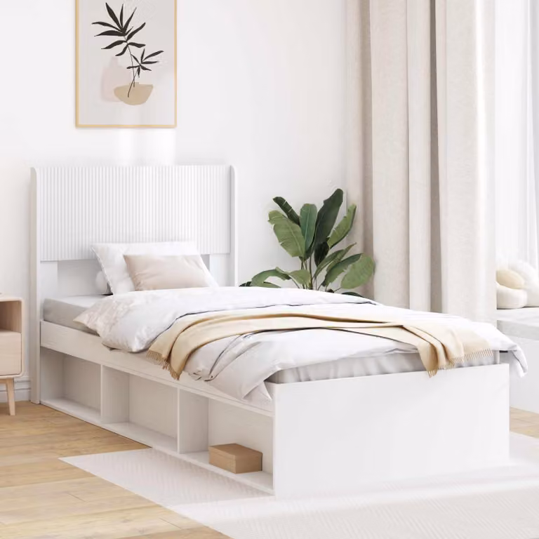 Testiera Letto Moderna vidaXL con Ripiano Integrato e Scomparti Laterali in Legno MDF Bianco