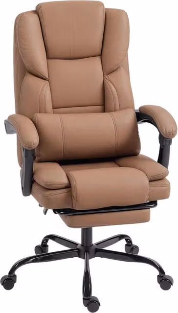 Sedia da Ufficio Executive Giordanoshop Reclinabile in Finta Pelle Marrone con Poggiapiedi e Rotelle L: 65 cm, P: 67 cm, H: 111-119 cm – 1