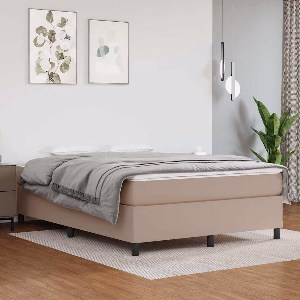 vidaXL Giroletto a Molle con Materasso in Similpelle Cappuccino L/P: 140 x 190 cm