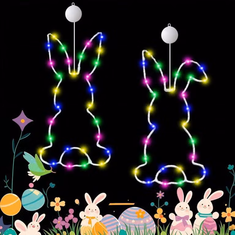 Set di 2 catene luminose a LED a tema pasquale, con timer, ventose e alimentazione a batteria