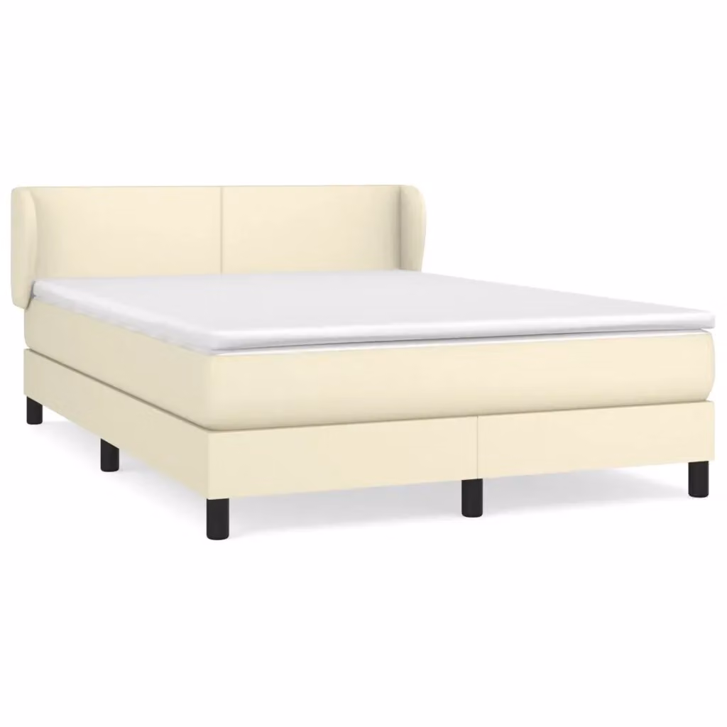 Letto con Giroletto a Molle e Materasso Ibrido vidaXL in Similpelle Beige e Bianco L/P/H: 190 x 140 x 88 cm – 2