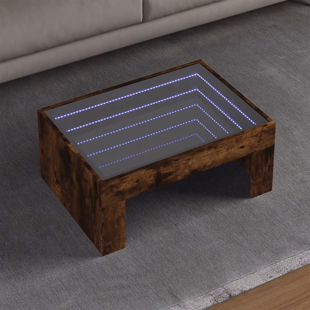 vidaXL Tavolino da Salotto Moderno con LED in Rovere Fumo, L: 70 cm, P: 50 cm, H: 30 cm