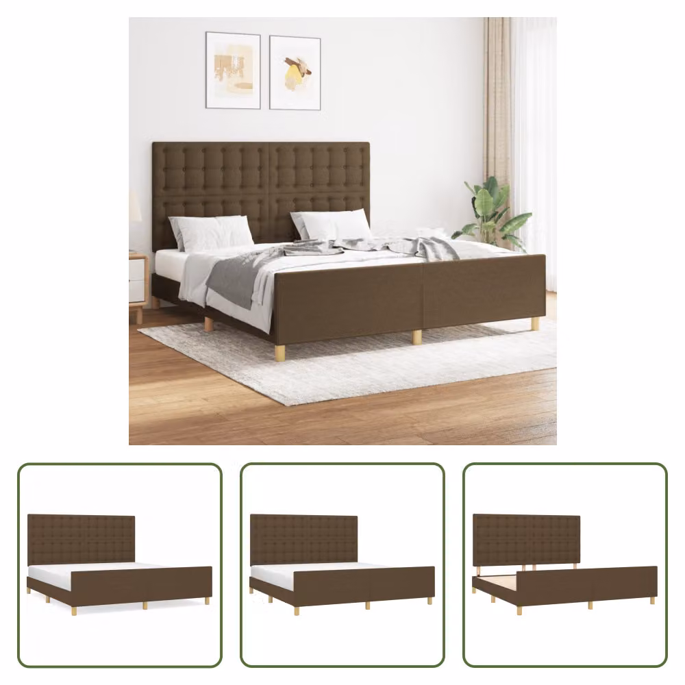 The Living Store Struttura letto con testiera in tessuto marrone scuro 160x200 cm