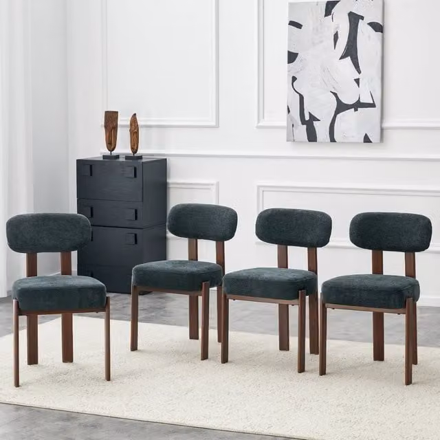 Set di 4 sedie da pranzo in lino nero con schienale curvo imbottito e struttura in metallo capacità 113 kg