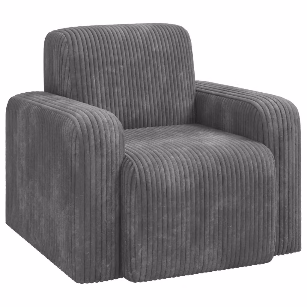 Poltrona moderna vidaXL in velluto a coste grigio con braccioli e struttura in legno per soggiorno o camera da letto L: 77 cm, P: 76 cm, H: 88 cm – 2
