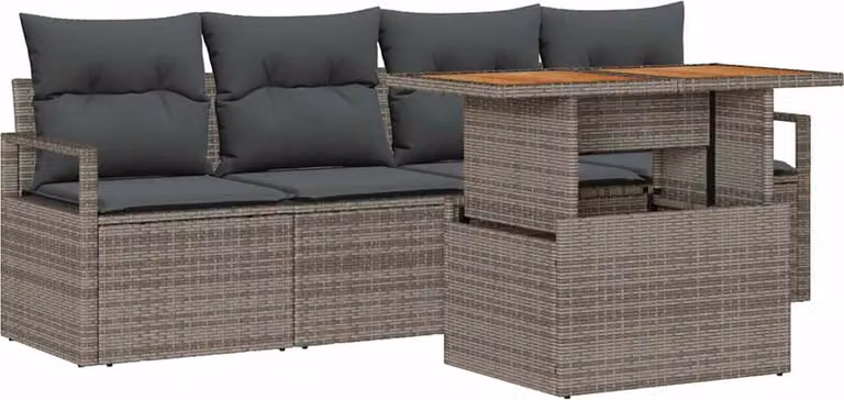 Set Divano da Giardino 5 pcs Grigio Poly Rattan