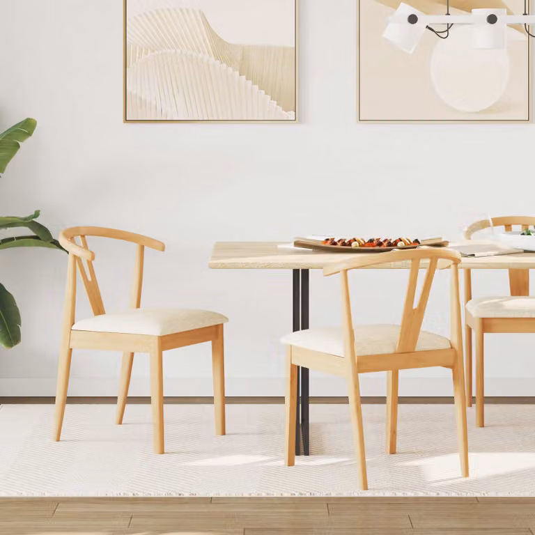 Set di 2 sedie da pranzo vidaXL in legno di gomma con seduta in tessuto beige e marrone