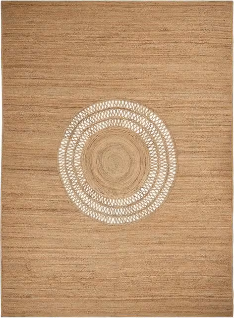 Tappeto Beliani in iuta intrecciata beige con motivo geometrico in stile boho per soggiorno e camera da letto L: 400 cm, P: 300 cm