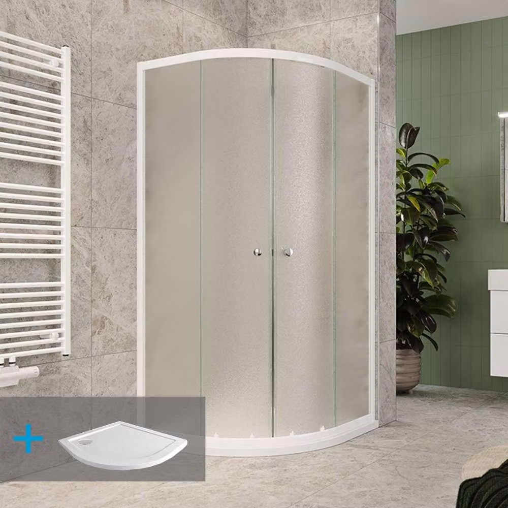 Mereo Set da doccia Kory Lite, quarto di cerchio, 90 cm, ALU bianco, Grape e vassoi SMC bassi - CK35121ZN
