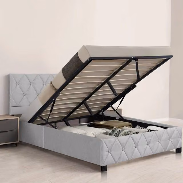 Letto imbottito 140x200 cm con testiera trapuntata a bottoni, letto contenitore in velluto, senza materasso