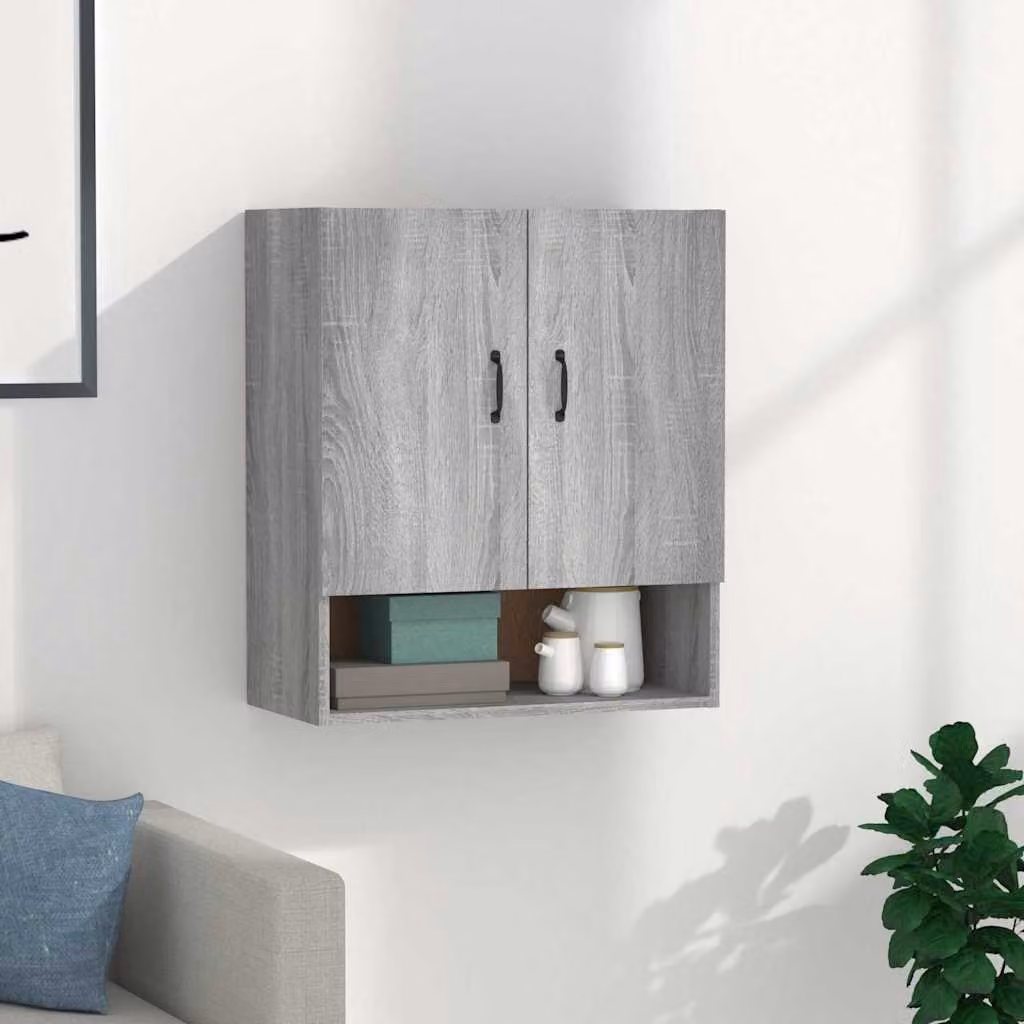 Armadietto a muro vidaXL in legno MDF grigio opaco con ripiani interni e ante a battente L 60 cm, P 31 cm, H 70 cm