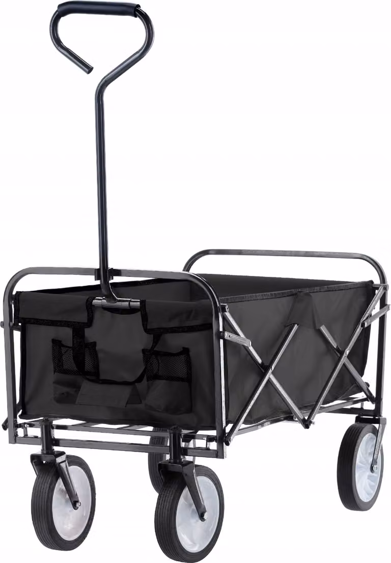 Carrello da trasporto pieghevole, grande carrello da spiaggia e da giardino, 70 kg, nero
