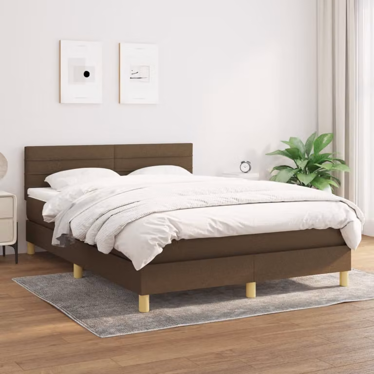 Letto Ibrido vidaXL con Giroletto a Molle e Materasso in Tessuto Marrone e Bianco L/P/H: 140 x 200 x 88 cm