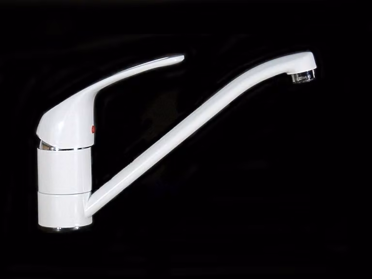 Rubinetto da cucina, piano di lavoro, lavello, rubinetto, bianco, a bassa pressione