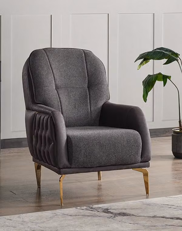 Sessel Design Couch Sofa Relax Hochwertig Textil Polster Sitzer Luxus Grau