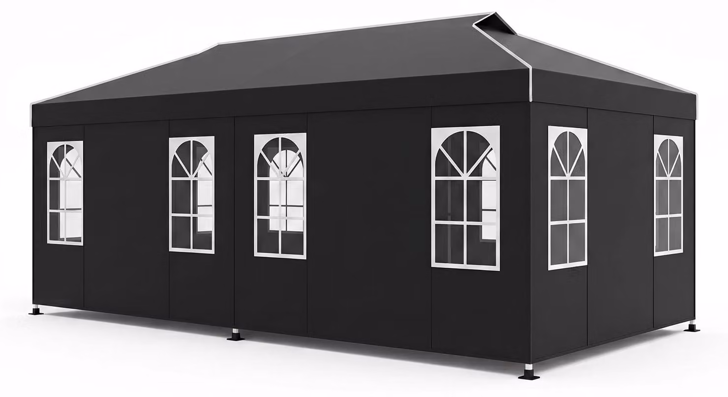 COSTWAY, tenda pop-up 3x6 metri, tenda da festa con altezza regolabile, dotata di 6 pareti laterali e finestre, tenda pieghevole per giardino con protezione solare, strisce riflettenti e borsa per il trasporto