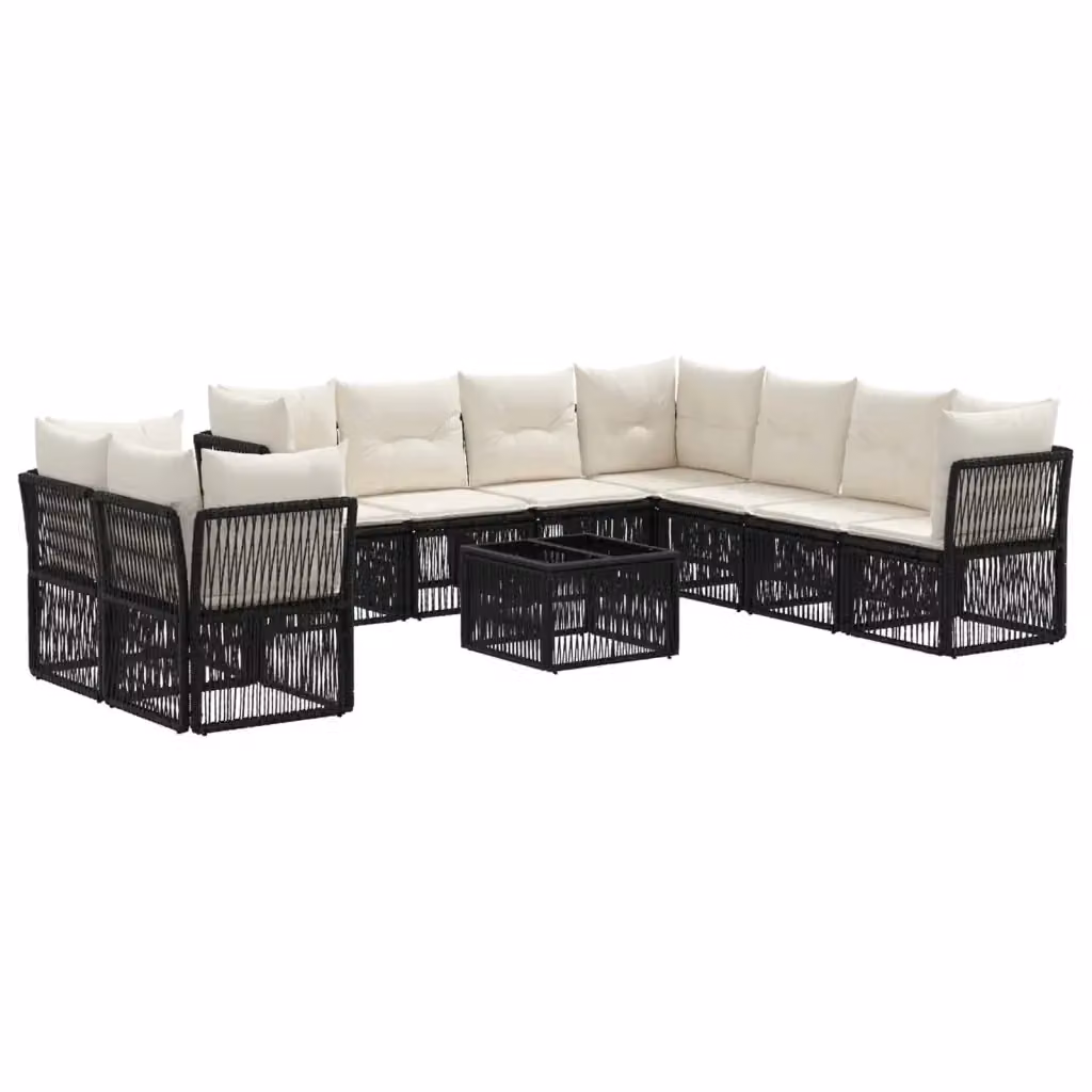 Set Divano da Giardino a L con Tavolino vidaXL, 10 Pezzi, Nero, Polyrattan e Metallo con Cuscini Inclusi – 2