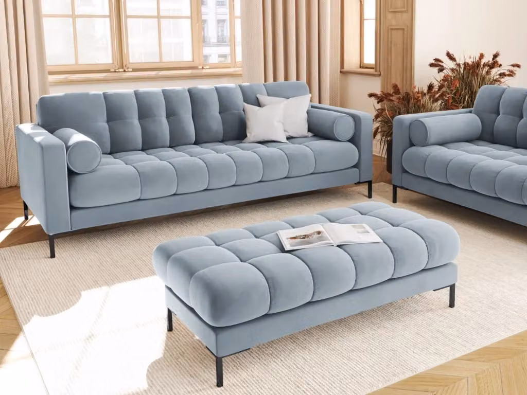 Divano 3 posti Bali Cosmopolitan Design in velluto azzurro L: 177 cm, P: 75 cm, H: 92 cm – 2