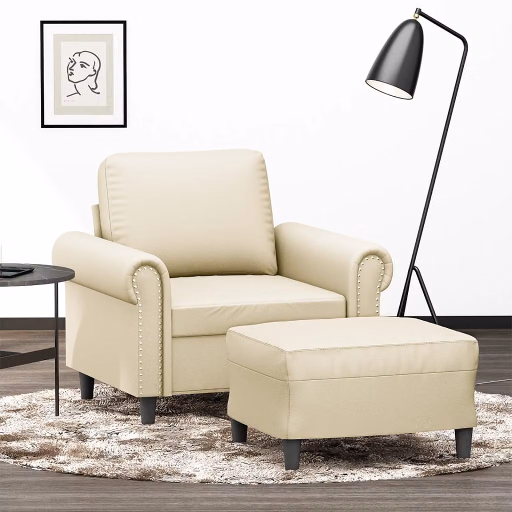 vidaXL Poltrona Relax con Poggiapiedi Beige in Similpelle e Struttura in Metallo e MDF