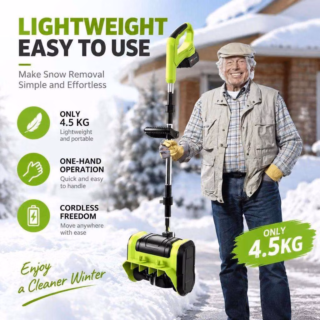 ZELURXX, spazzaneve elettrico a batteria, 900 W, larghezza di lavoro 25 cm, gittata massima di 8 metri, peso 4,5 kg, dotato di 2 batterie, con direzione di espulsione regolabile