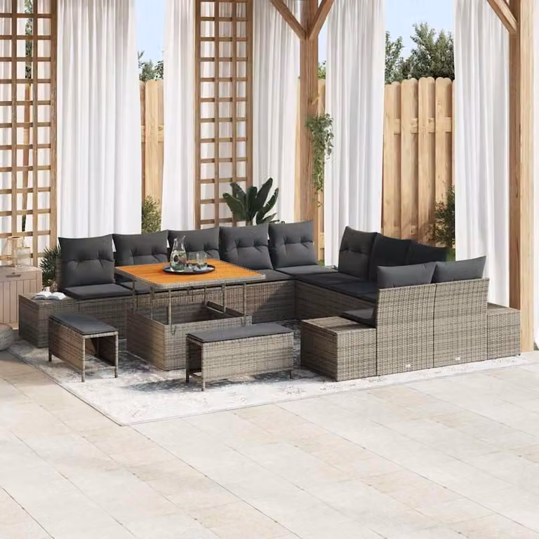 Maison Exclusive - Set da giardino composto da 13 pezzi, divano, colore grigio, realizzato in rattan sintetico