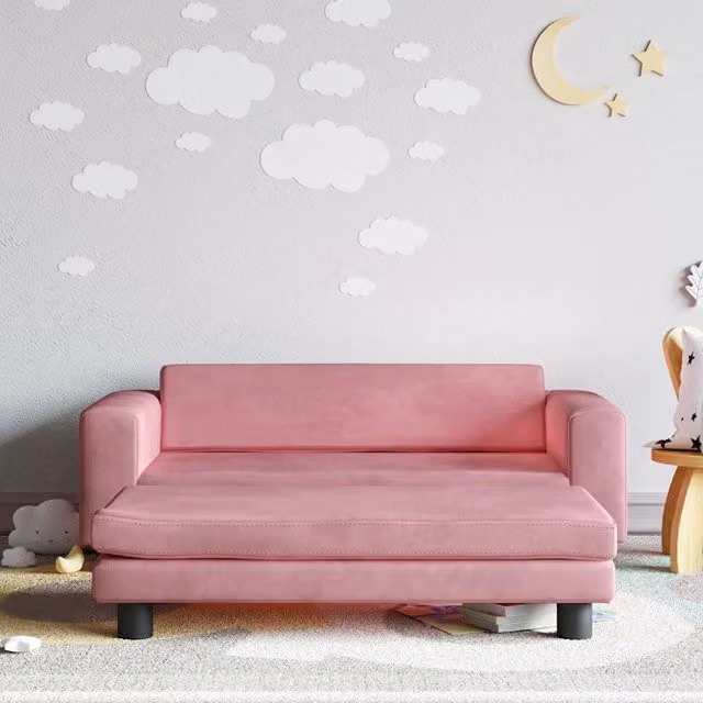 Divano per bambini Design Mania con poggiapiedi in velluto rosa L 100 cm, P 50 cm, H 30 cm – 1