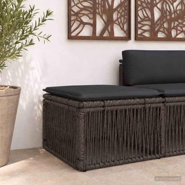 Poggiapiedi vidaXL in polyrattan grigio con cuscini inclusi per giardino e terrazza
