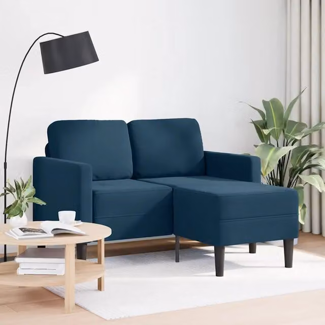 Divano 2 Posti con Chaise longue a L-Sofa 2 Posti con Chaise Blu 125 cm in Velluto