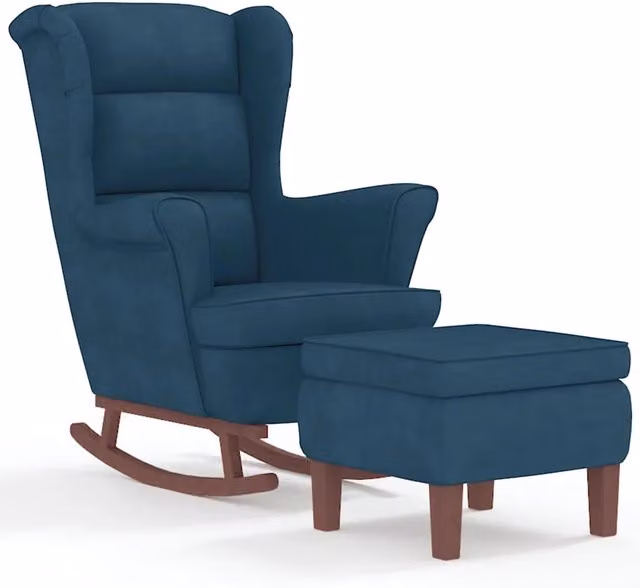 Sedia a dondolo con schienale alto in velluto blu CFW8813634