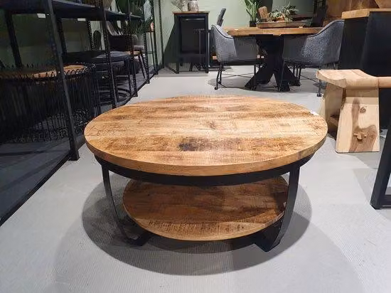 Tavolino da salotto 90x90x40 cm con piano in legno di mango e struttura in metallo