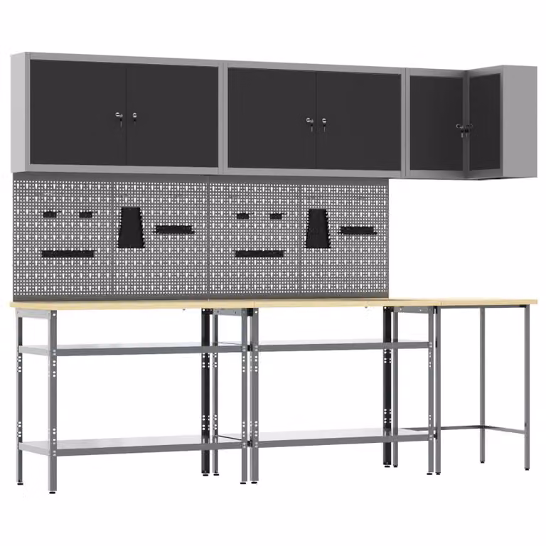vidaXL Set di mobili da lavoro con lo scaffale 10 pz Nero e Grigio