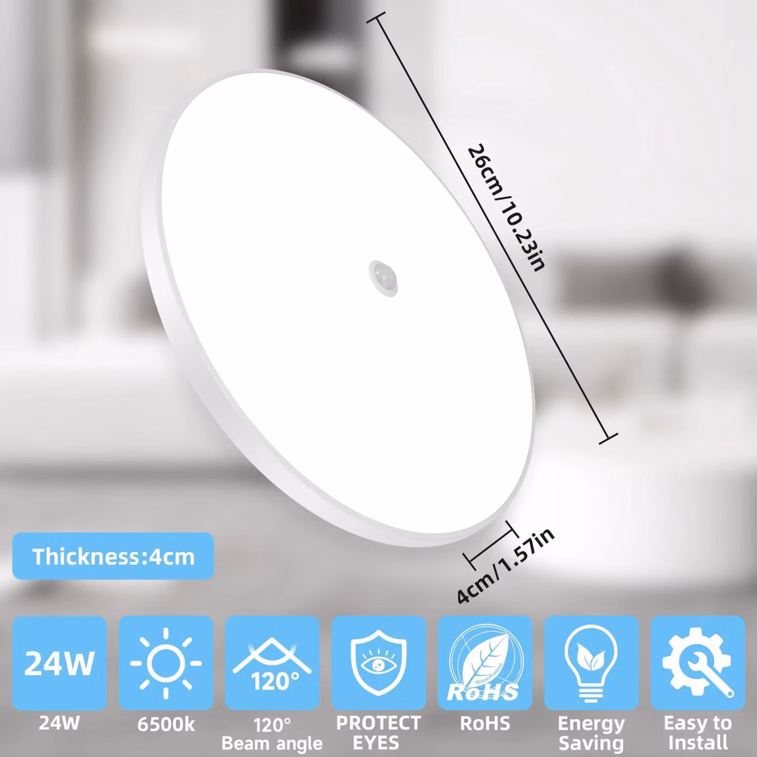 Pannello LED rotondo per soffitto - 24 W - 1 pezzo - Non dimmerabile - Realizzato in ferro e acrilico - 220 V - Adatto per soggiorno, camera da letto e cucina