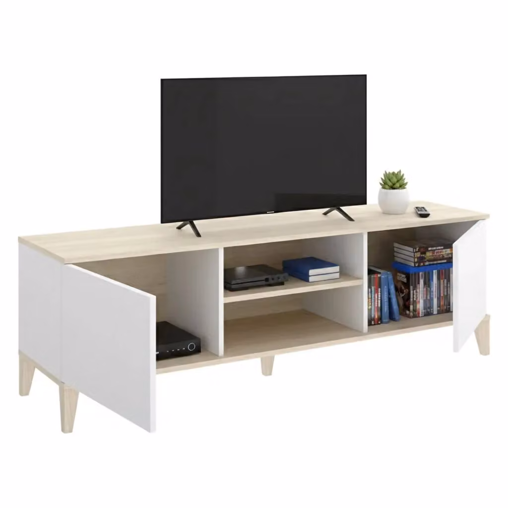 Mobile porta TV DMORA Altus moderno in legno bianco e marrone L/P/H: 150 x 40 x 48 cm – 2
