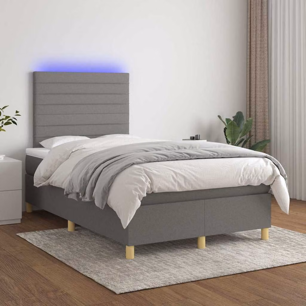 Letto Ibrido con Materasso e Illuminazione LED vidaXL in Tessuto Grigio e Bianco L/P/H: 120 x 200 x 203 cm – 1
