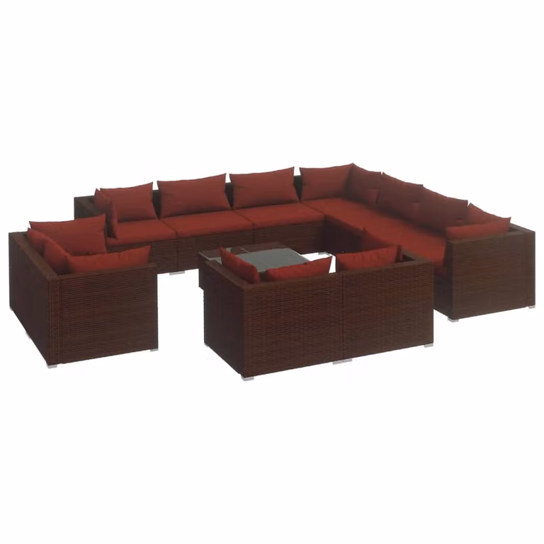 Set Divani da Giardino 12 pz con Cuscini in Polyrattan Marrone